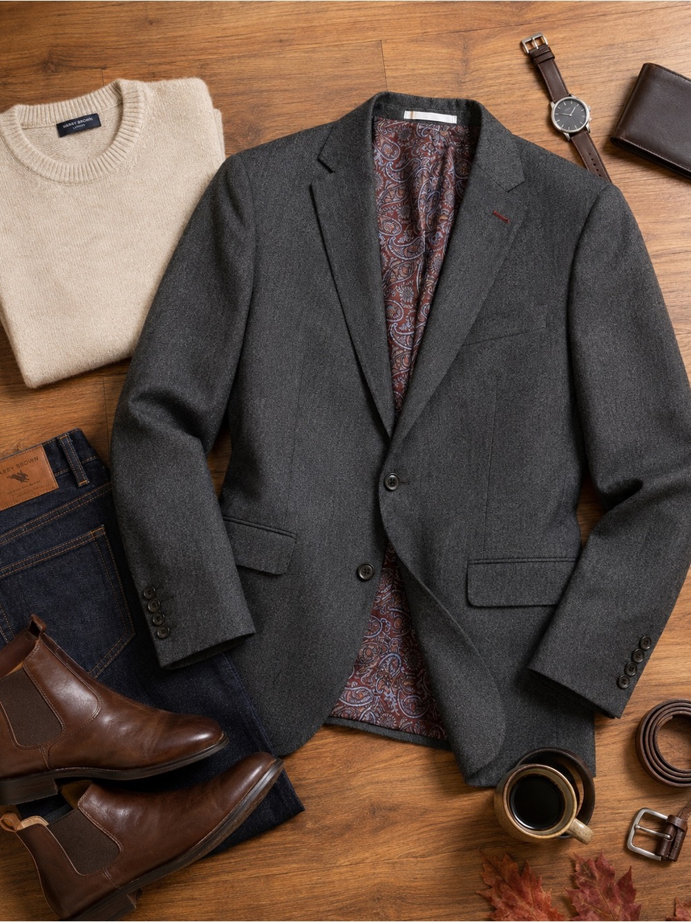 Harry Brown London Men’s 42R Slim Fit Grey Blazer Paisley Lined